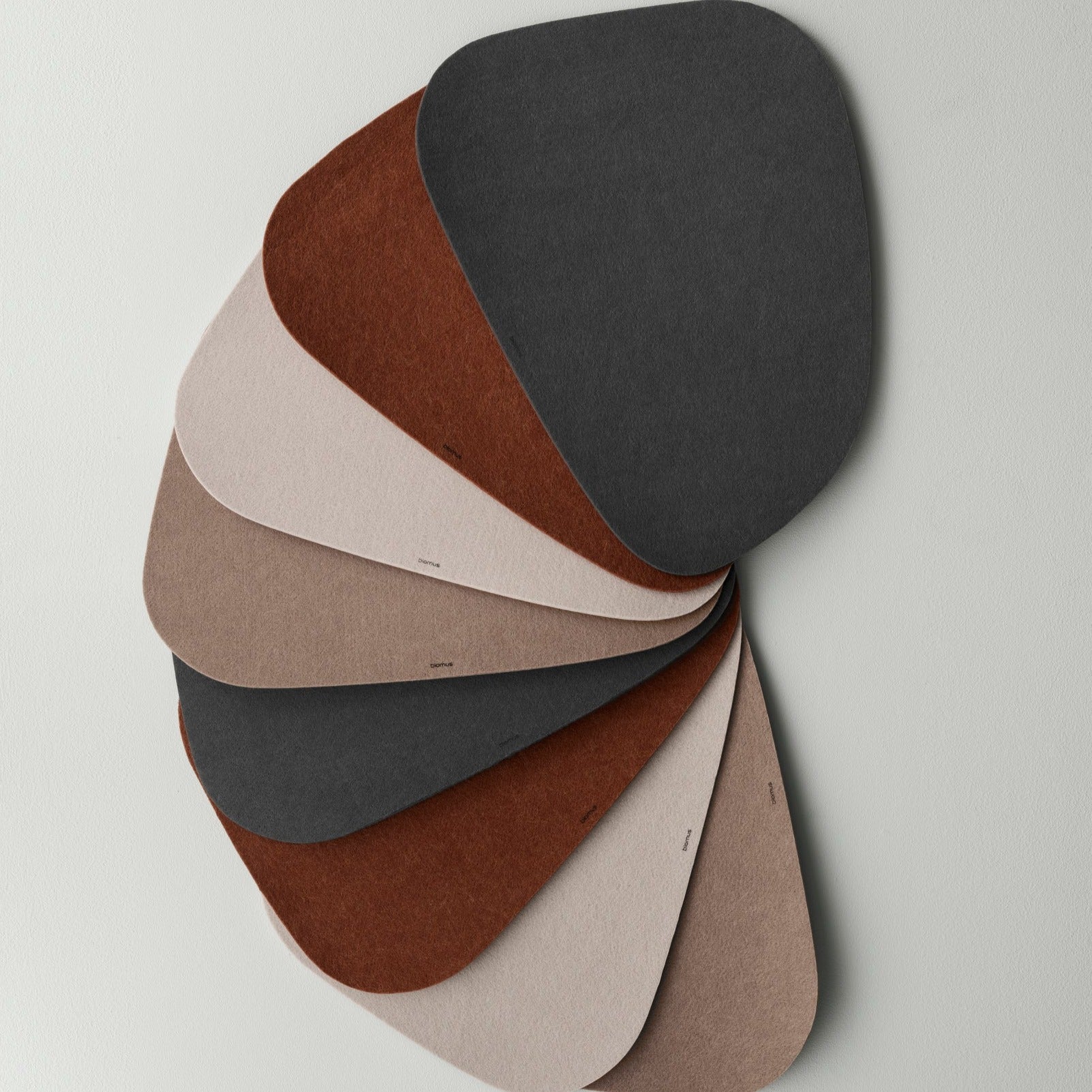 blomus LAGONA felt placemats in a fanned arrangement to display the available colors
