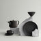 KUMI Stoneware Coffee Cups With Saucers - Set of 2 - 6.4 oz / 190ml