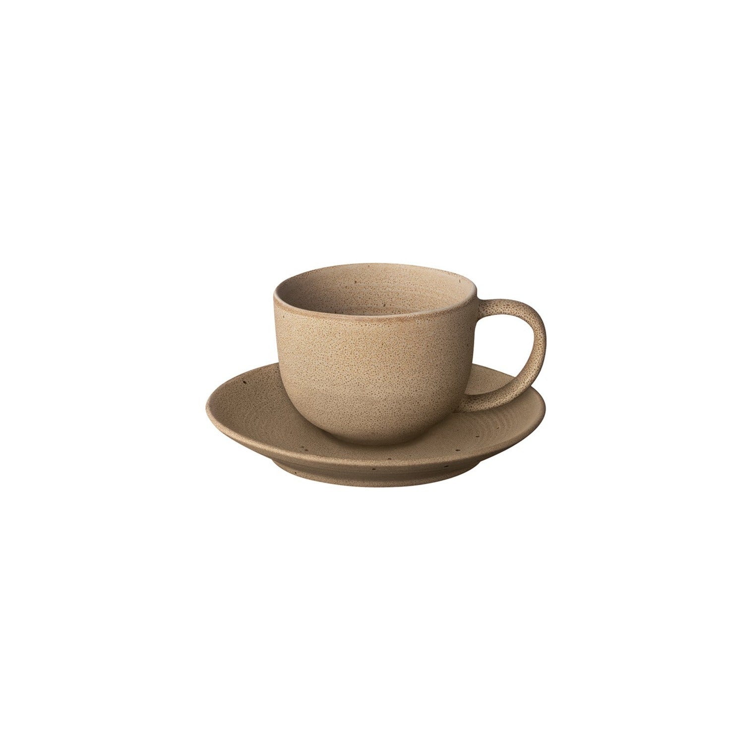 KUMI Stoneware Coffee Cups With Saucers - Set of 2 - 6.4 oz / 190ml