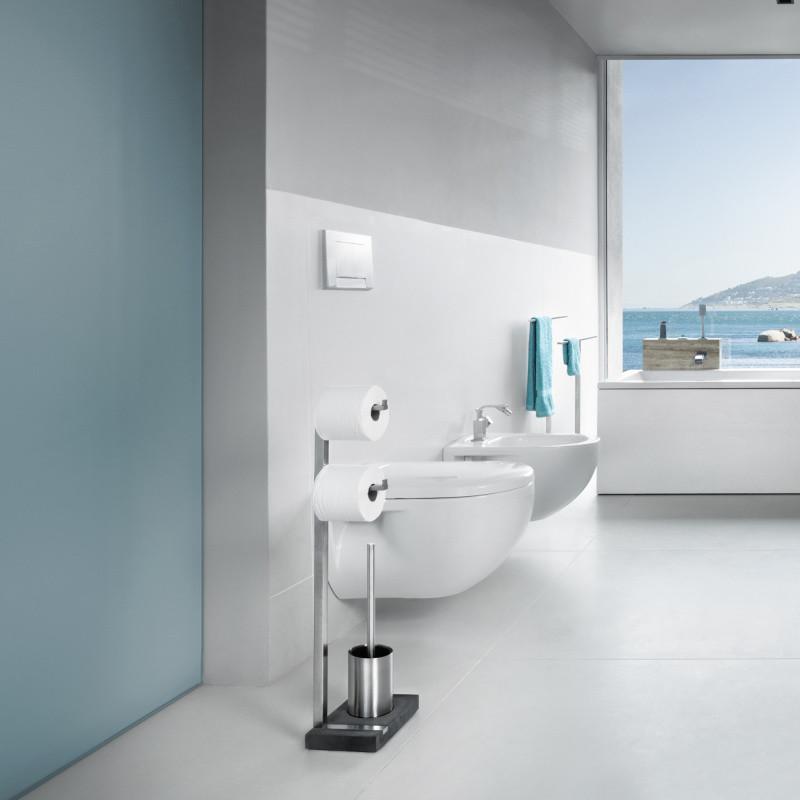 polished stainless steel toilet caddy bathroom accessory for high end bathroom decor