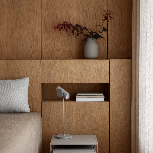 modern wood bedroom wall with plants displayed in a chic vase from blomus COLORA collection