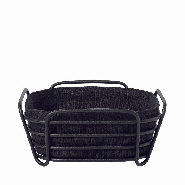 blomus DELARA Bread Basket with Removable Washable Liner – Serving Basket for Bread, Crackers, Rolls, Snacks & Kitchen Storage - Black