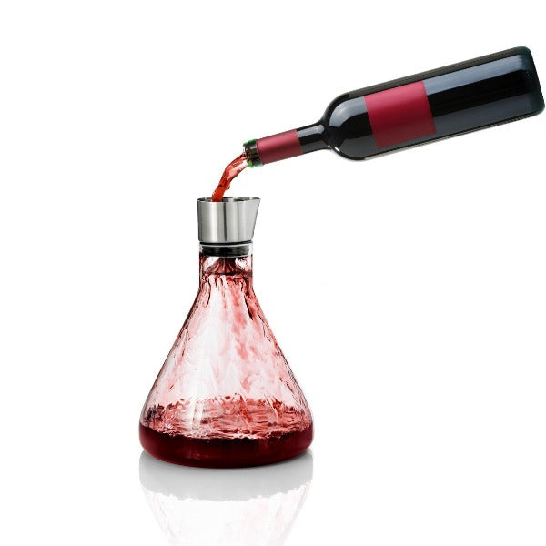 blomus DELTA Wine Decanter with Aerator & Pourer – Hand Blown Glass & Stainless Steel Luxury Wine Accessory