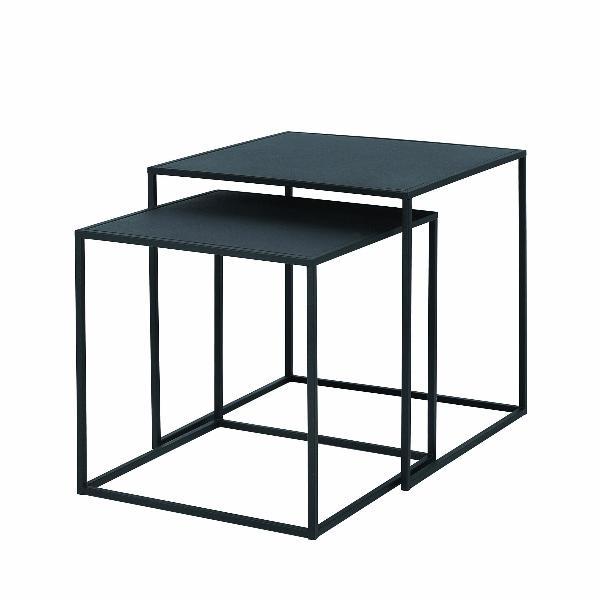 blomus FERA Modern Steel Nesting Tables - Square Geometric Industrial Style - Set of 2