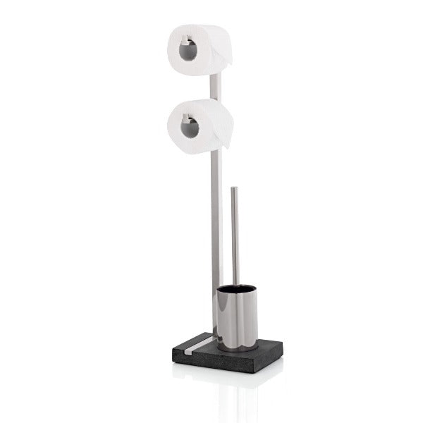 blomus MENOTO Freestanding Multi Roll Toilet Paper Holder with Toilet Brush and Holder - Brushed Stainless