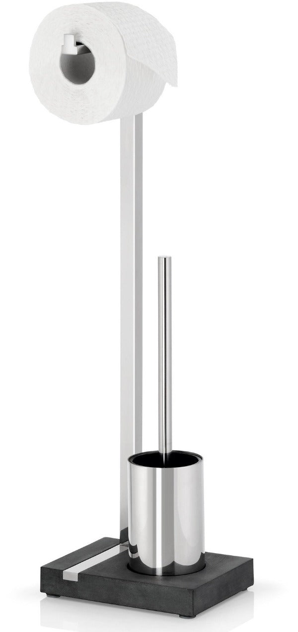 blomus MENOTO Freestanding Toilet Paper Holder with Toilet Brush and Small Holder - Polished Stainless